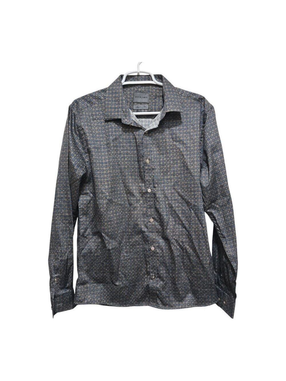Stitch Note Geometric Print Egyptian Cotton Shirt Mens Medium